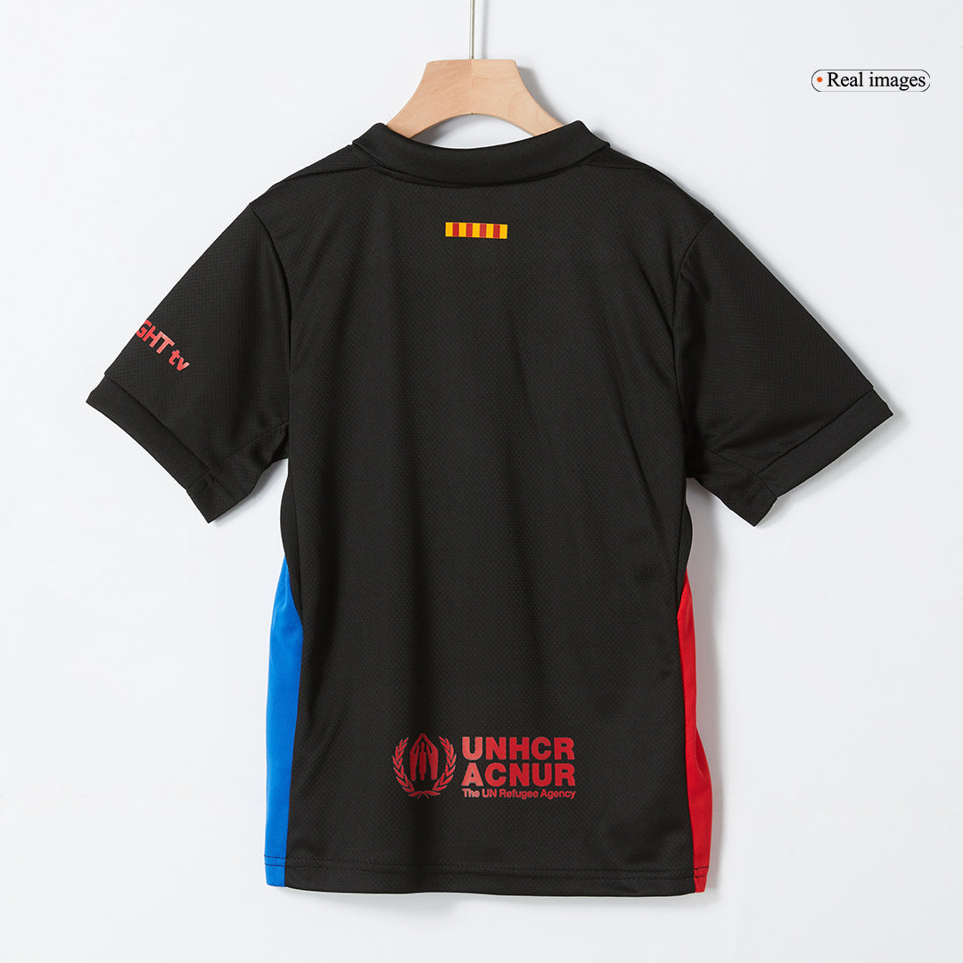 Kid's Barcelona Away Soccer Jersey Kit(Jersey+Shorts) 2024/25 - Spotify Logo Without Text footmaillots.fr