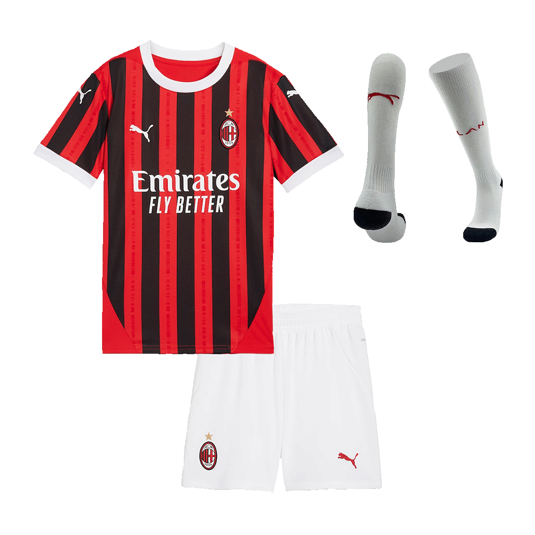 Kid's AC Milan Home Soccer Jersey Kit(Jersey+Shorts+Socks) 2024/25 footmaillots.fr