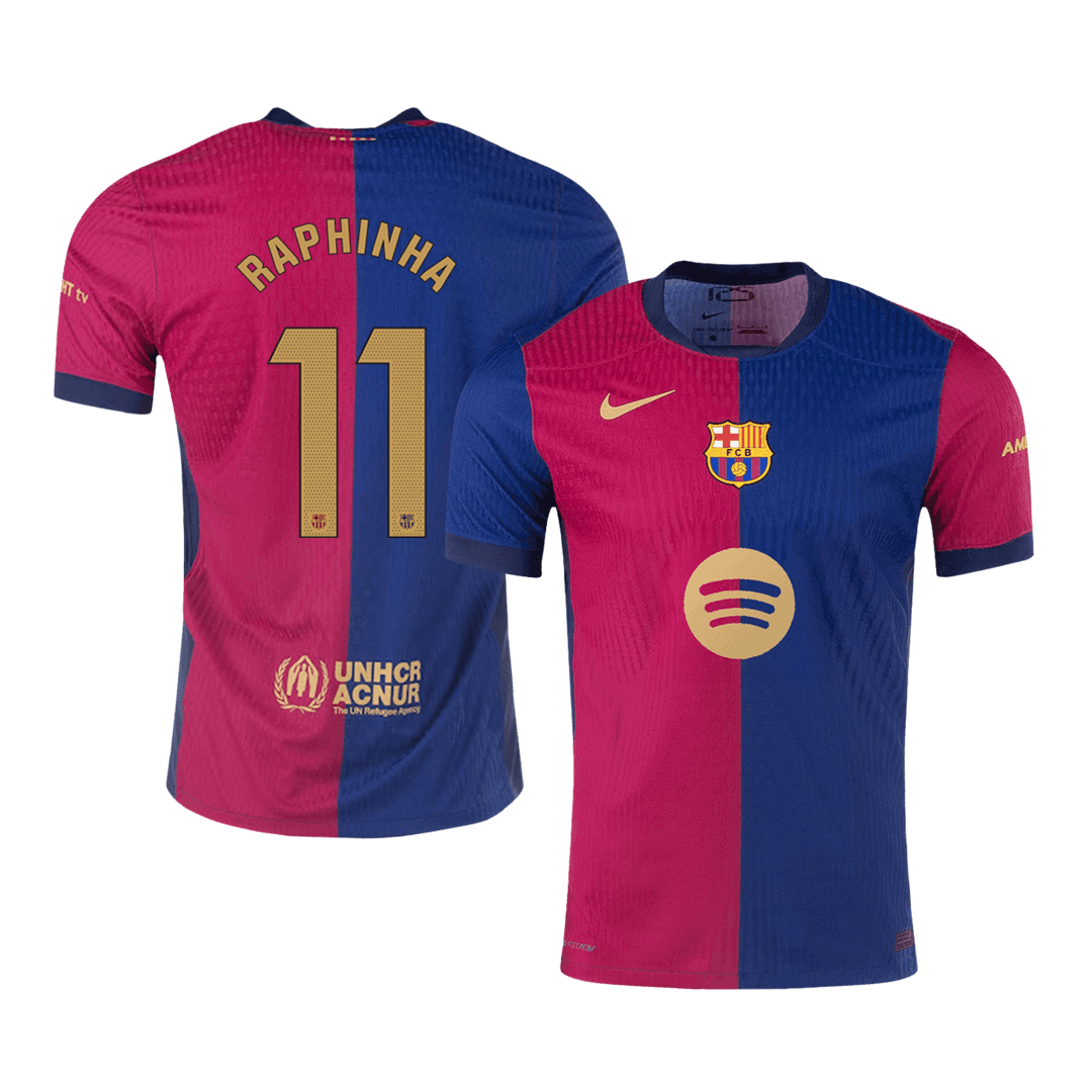 Player Version RAPHINHA #11 Barcelona Home Soccer Jersey 2024/25 -?Spotify Logo Without Text? footmaillots.fr