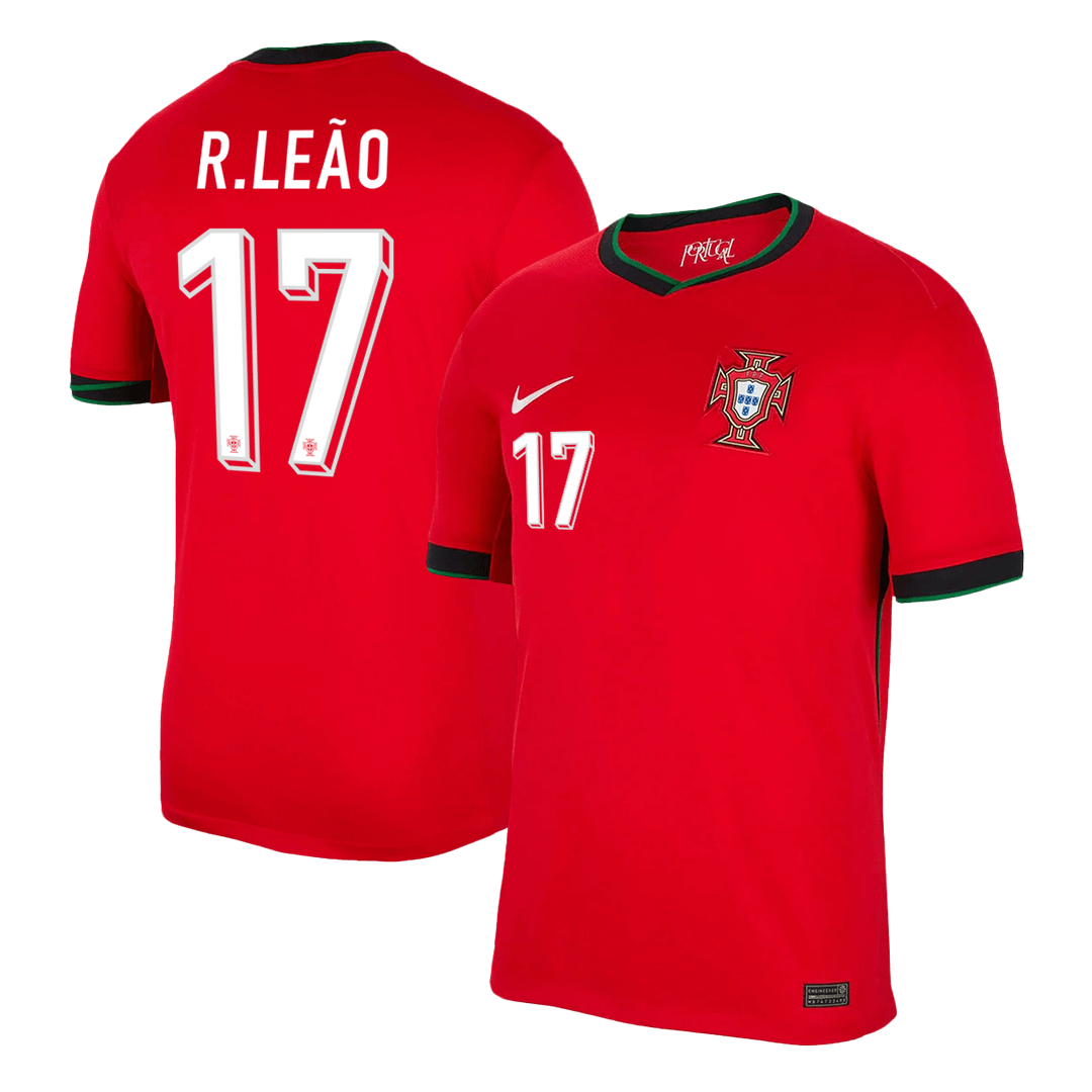 R.Leão #17 Portugal Home Soccer Jersey Euro 2024 footmaillots.fr