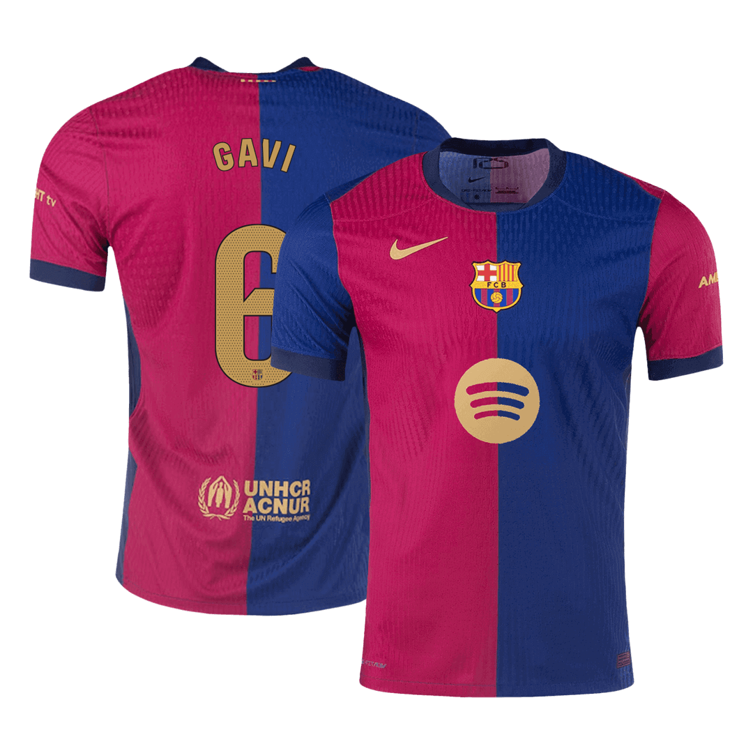 Player Version GAVI #6 Barcelona Home Soccer Jersey 2024/25 - Spotify Logo Without Text footmaillots.fr