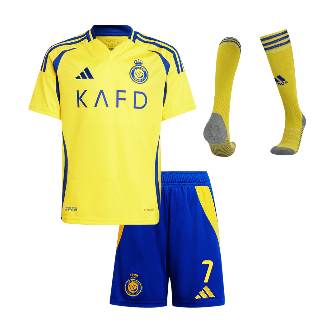 Kid's RONALDO #7 Al Nassr Home Soccer Jersey Kit(Jersey+Shorts+Socks) 2024/25 footmaillots.fr