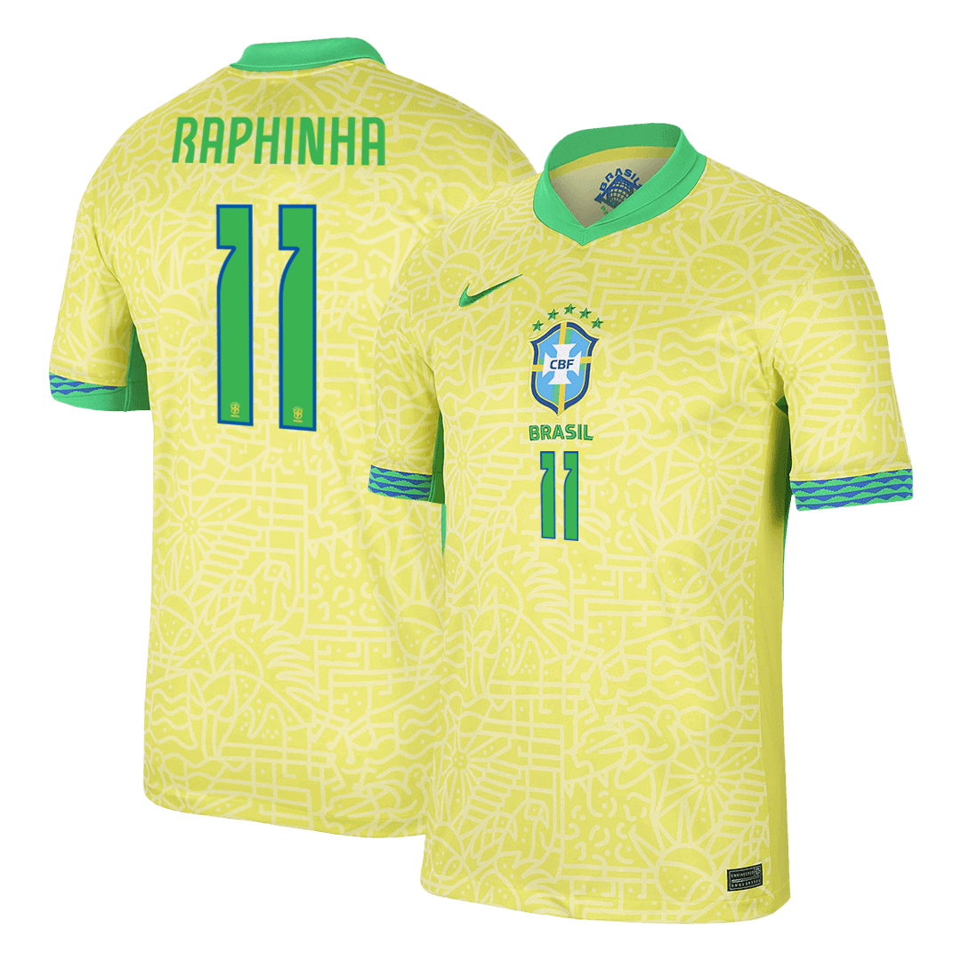 RAPHINHA #11 Brazil Home Soccer Jersey Copa America 2024 footmaillots.fr