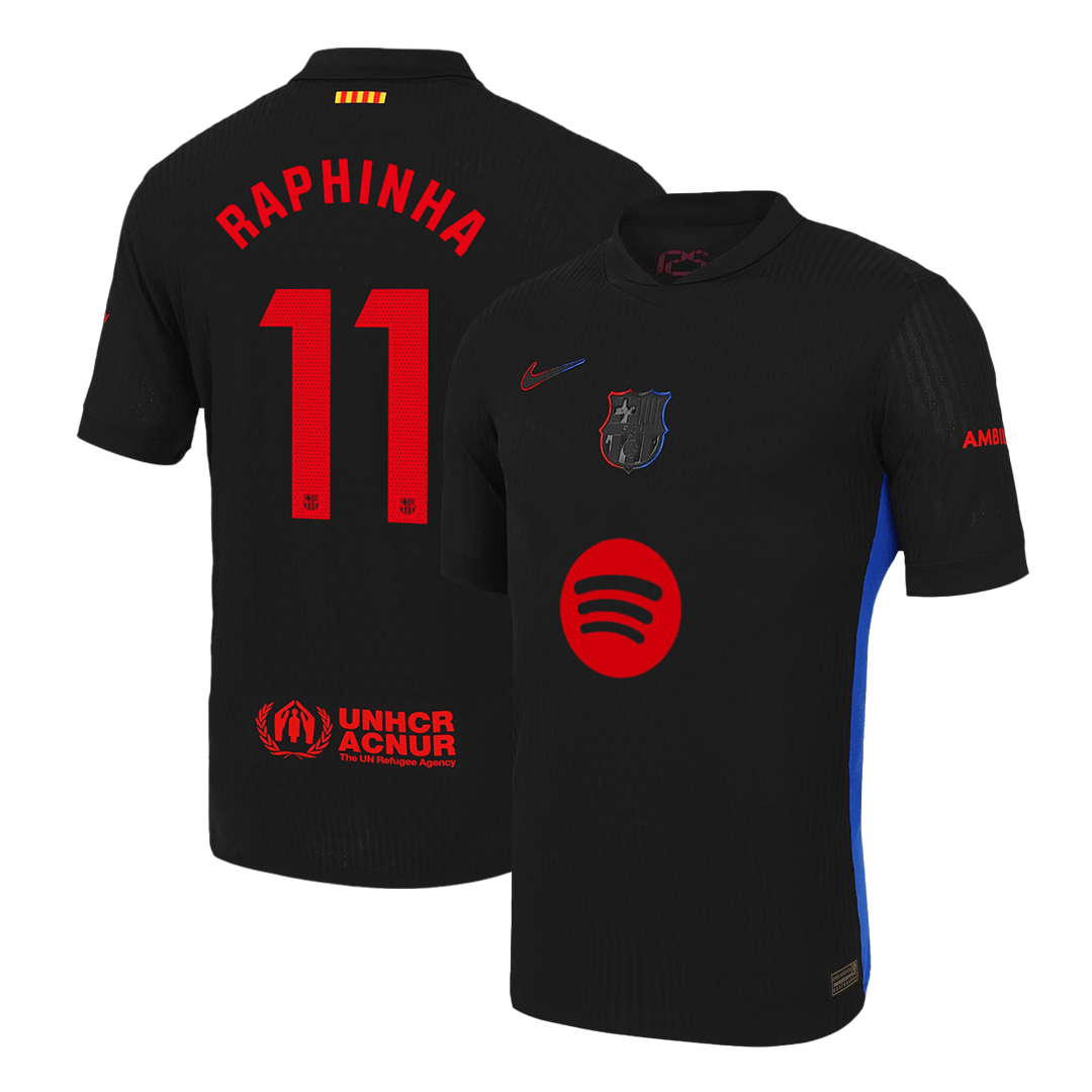 Player Version RAPHINHA #11 Barcelona Away Soccer Jersey 2024/25 -?Spotify Logo Without Text? footmaillots.fr