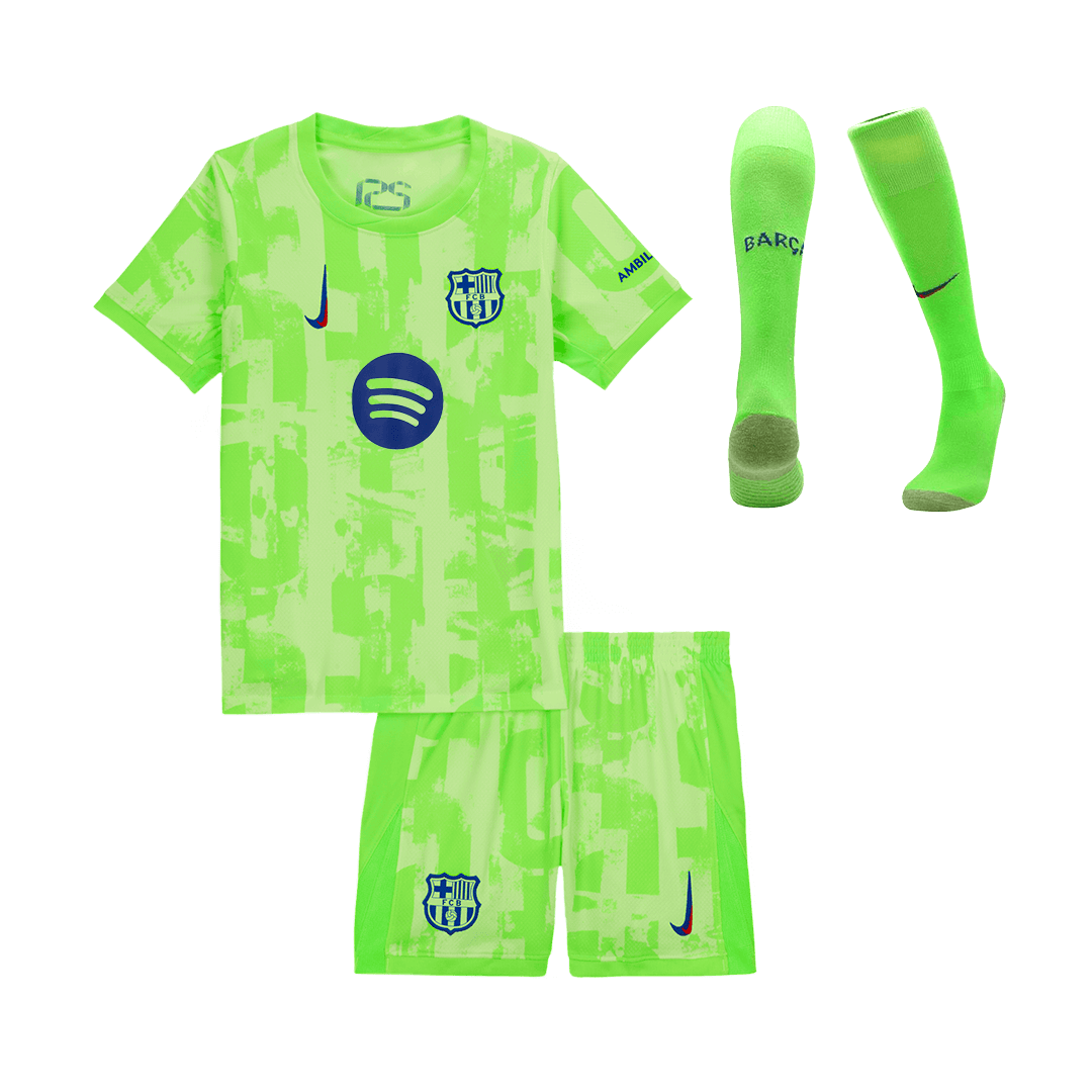 Kid's Barcelona Third Away Soccer Jersey Kit(Jersey+Shorts+Socks) 2024/25- UCL (Spotify Logo Without Text) footmaillots.fr