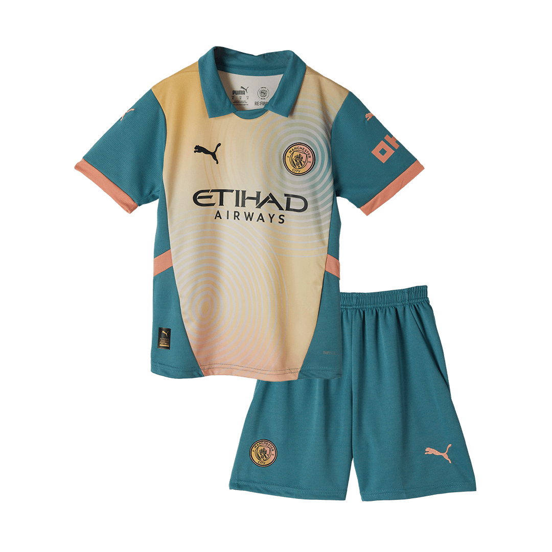 Kid's Manchester City Fourth Away Soccer Jersey Kit(Jersey+Shorts) 2024/25- Definitely City (UCL) footmaillots.fr