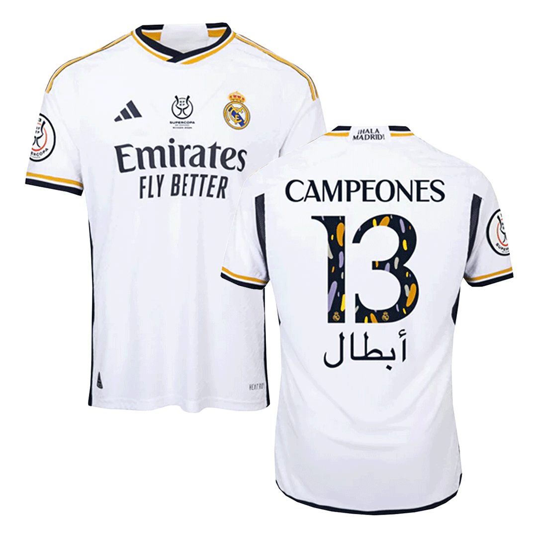 Player Version CAMPEONES #13 Real Madrid Home Soccer Jersey 2023/24 - Campeones Supercopa footmaillots.fr