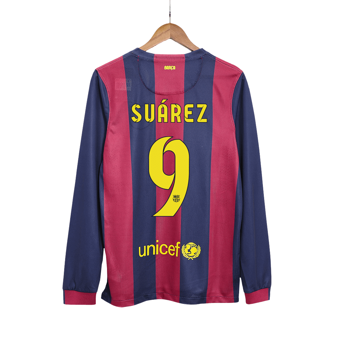 Retro Suárez #9 2014/15 Barcelona Home Long Sleeve Soccer Jersey footmaillots.fr