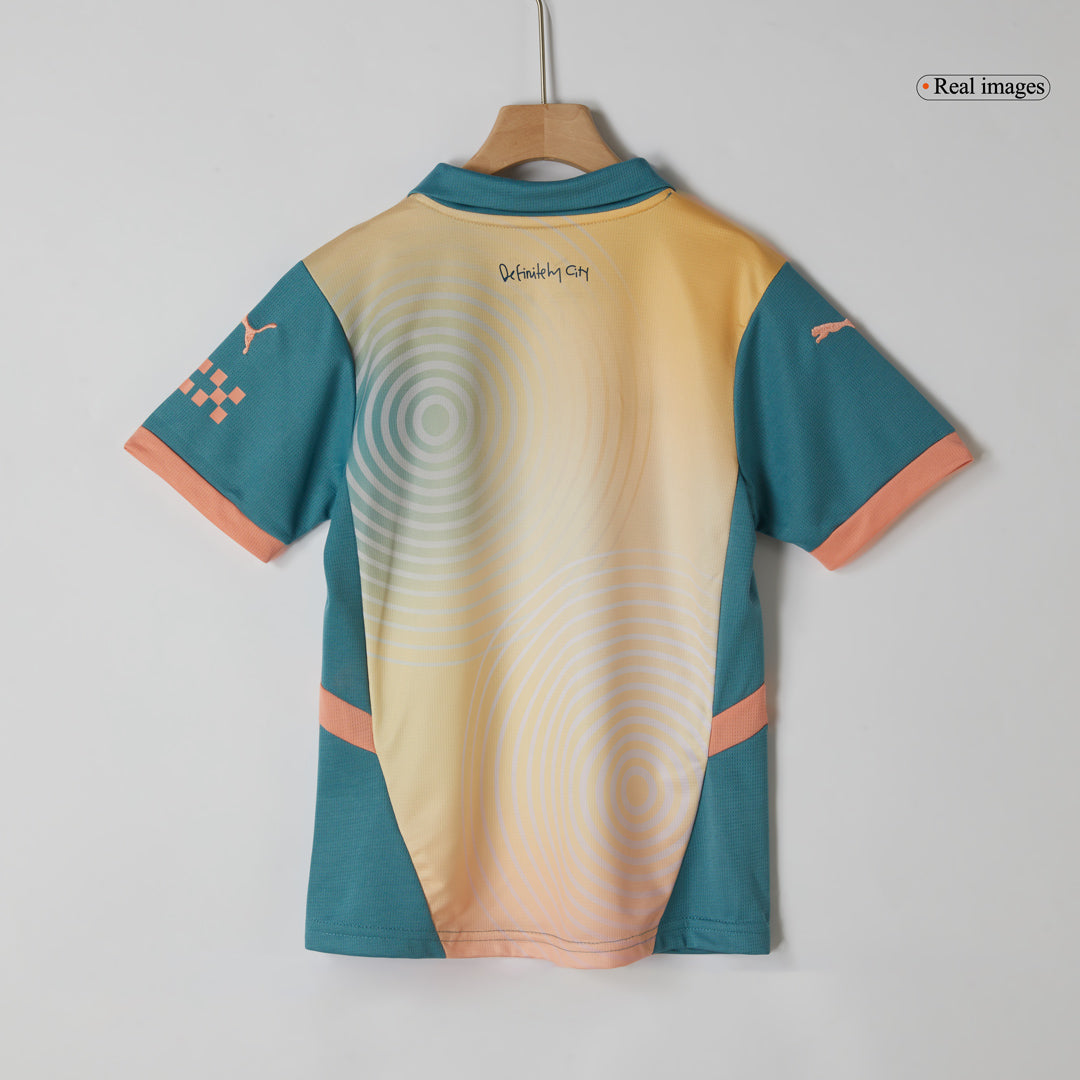 Kid's Manchester City Fourth Away Soccer Jersey Kit(Jersey+Shorts) 2024/25- Definitely City (UCL) footmaillots.fr