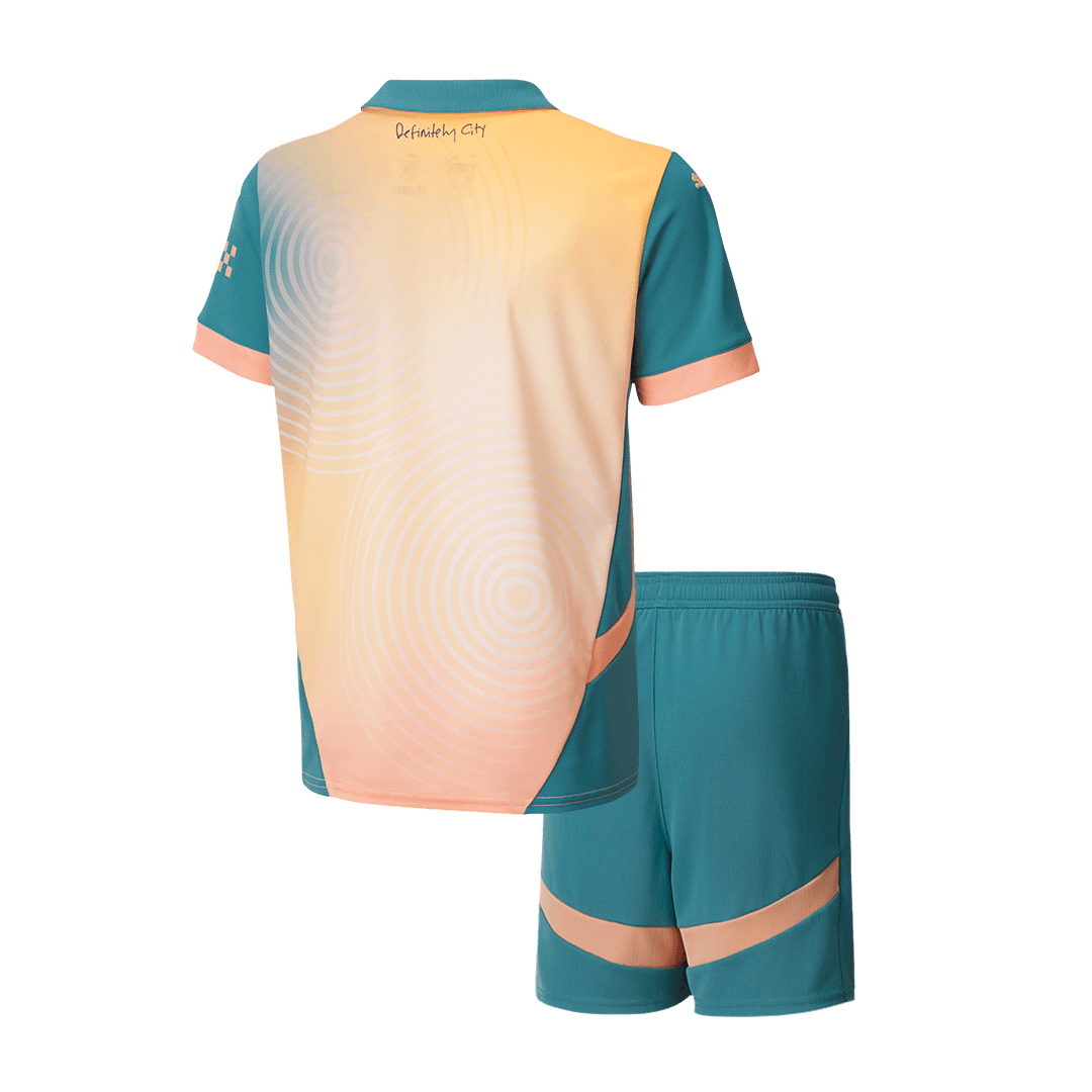 Kid's Manchester City Fourth Away Soccer Jersey Kit(Jersey+Shorts) 2024/25- Definitely City (UCL) footmaillots.fr