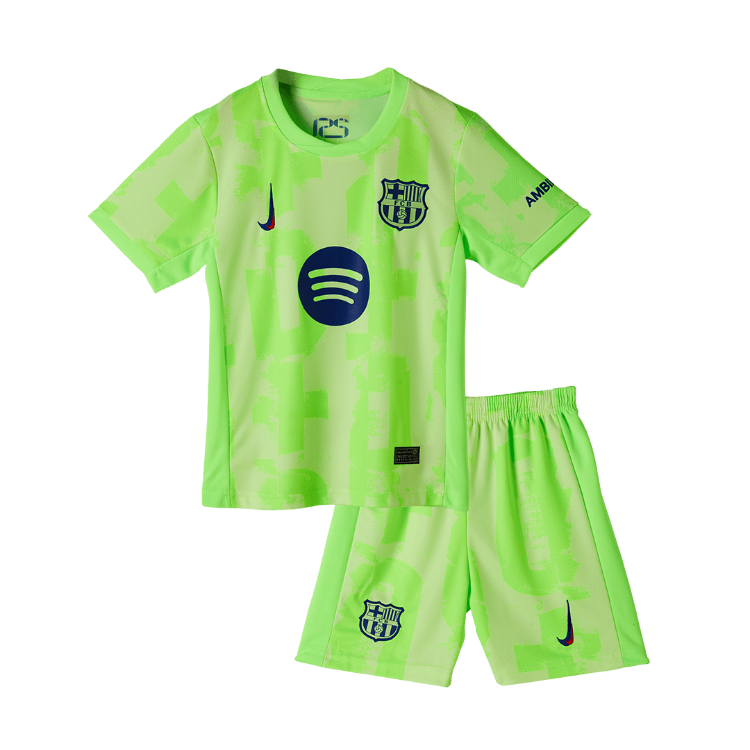 Kid's Barcelona Third Away Soccer Jersey Kit(Jersey+Shorts+Socks) 2024/25- UCL (Spotify Logo Without Text) footmaillots.fr