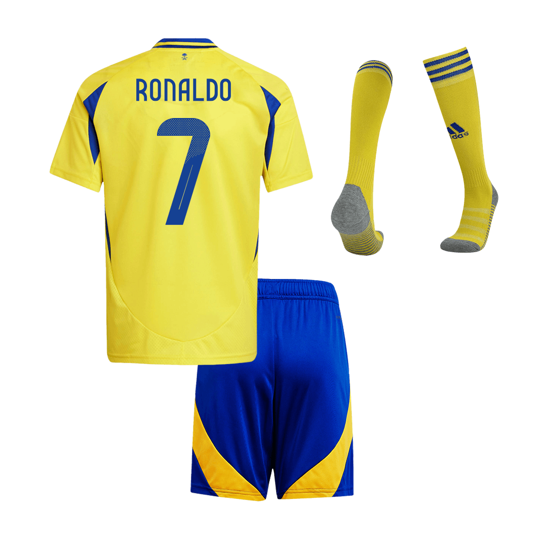 Kid's RONALDO #7 Al Nassr Home Soccer Jersey Kit(Jersey+Shorts+Socks) 2024/25 - ACL footmaillots.fr