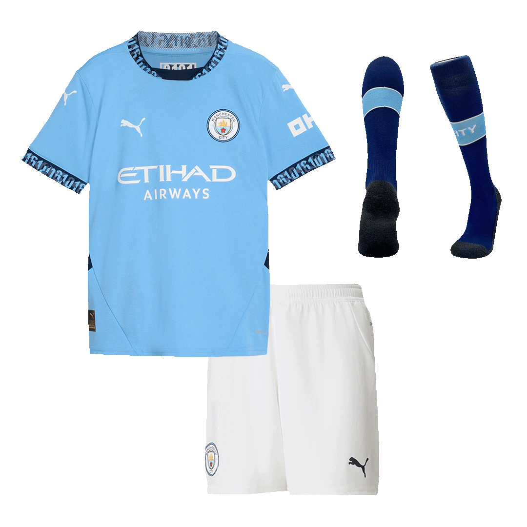 Kid's Manchester City Home Soccer Jersey Kit(Jersey+Shorts+Socks) 2024/25 footmaillots.fr