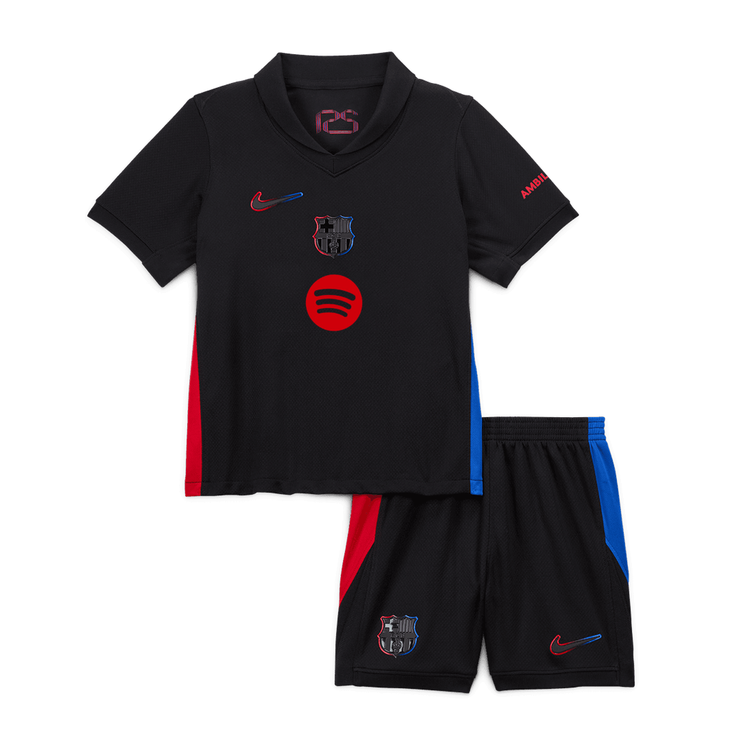 Kid's Barcelona Away Soccer Jersey Kit(Jersey+Shorts) 2024/25 - Spotify Logo Without Text footmaillots.fr