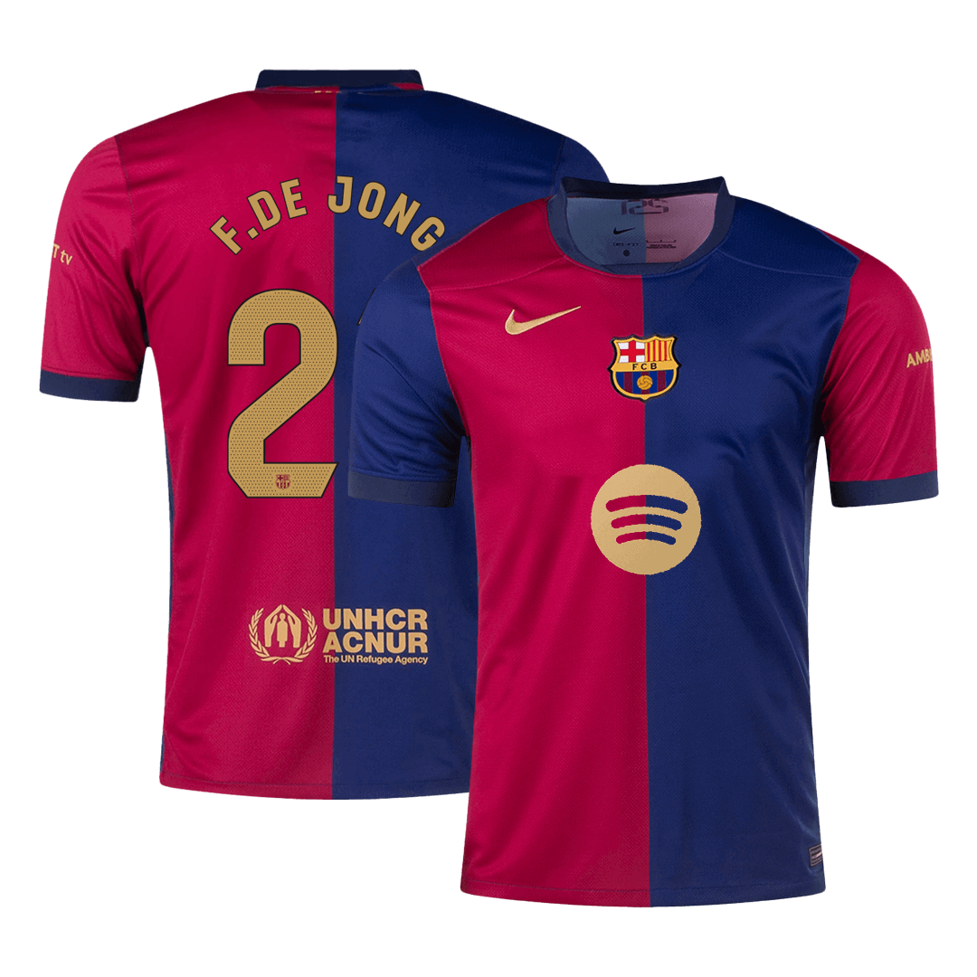 F.DE JONG #21 Barcelona Home Soccer Jersey 2024/25- Spotify Logo Without Text footmaillots.fr