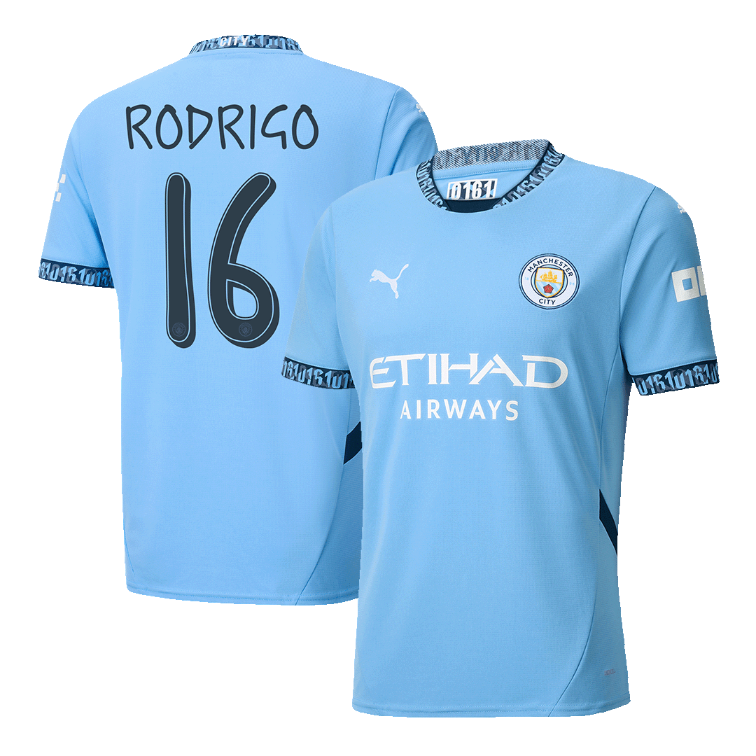 RODRIGO #16 Manchester City Home Soccer Jersey 2024/25 - UCL footmaillots.fr