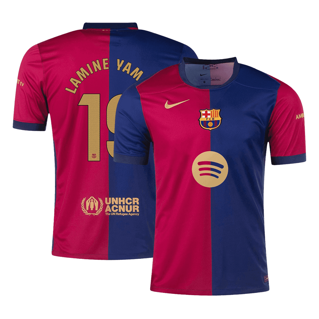 LAMINE YAMAL #19 Barcelona Home Soccer Jersey 2024/25- Spotify Logo Without Text footmaillots.fr