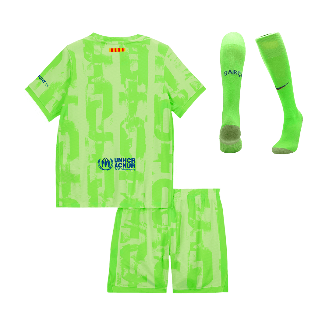 Kid's Barcelona Third Away Soccer Jersey Kit(Jersey+Shorts+Socks) 2024/25- UCL (Spotify Logo Without Text) footmaillots.fr