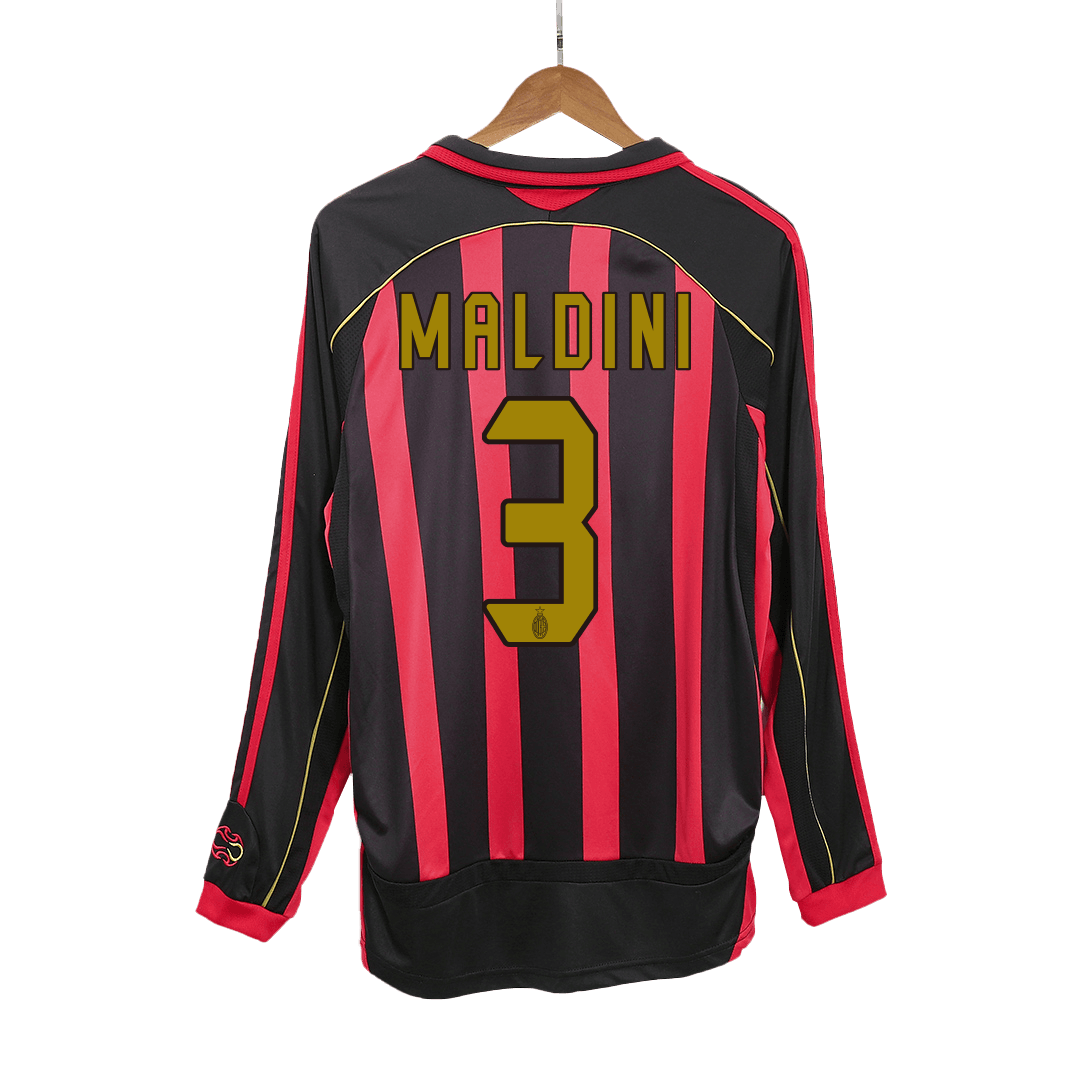 Retro MALDINI #3 2006/07 AC Milan Home Long Sleeve Soccer Jersey footmaillots.fr