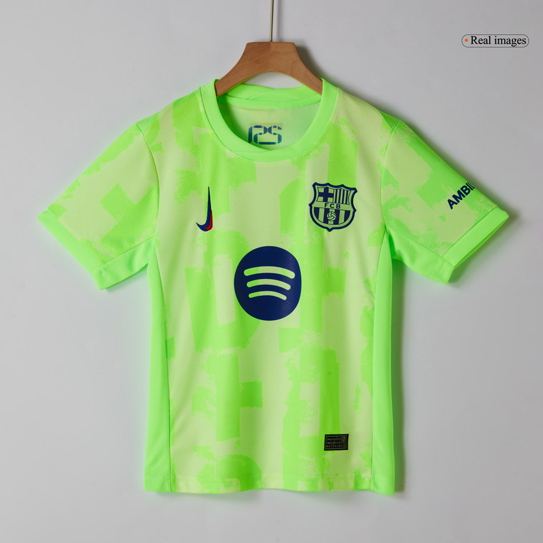 Kid's Barcelona Third Away Soccer Jersey Kit(Jersey+Shorts+Socks) 2024/25- UCL (Spotify Logo Without Text) footmaillots.fr