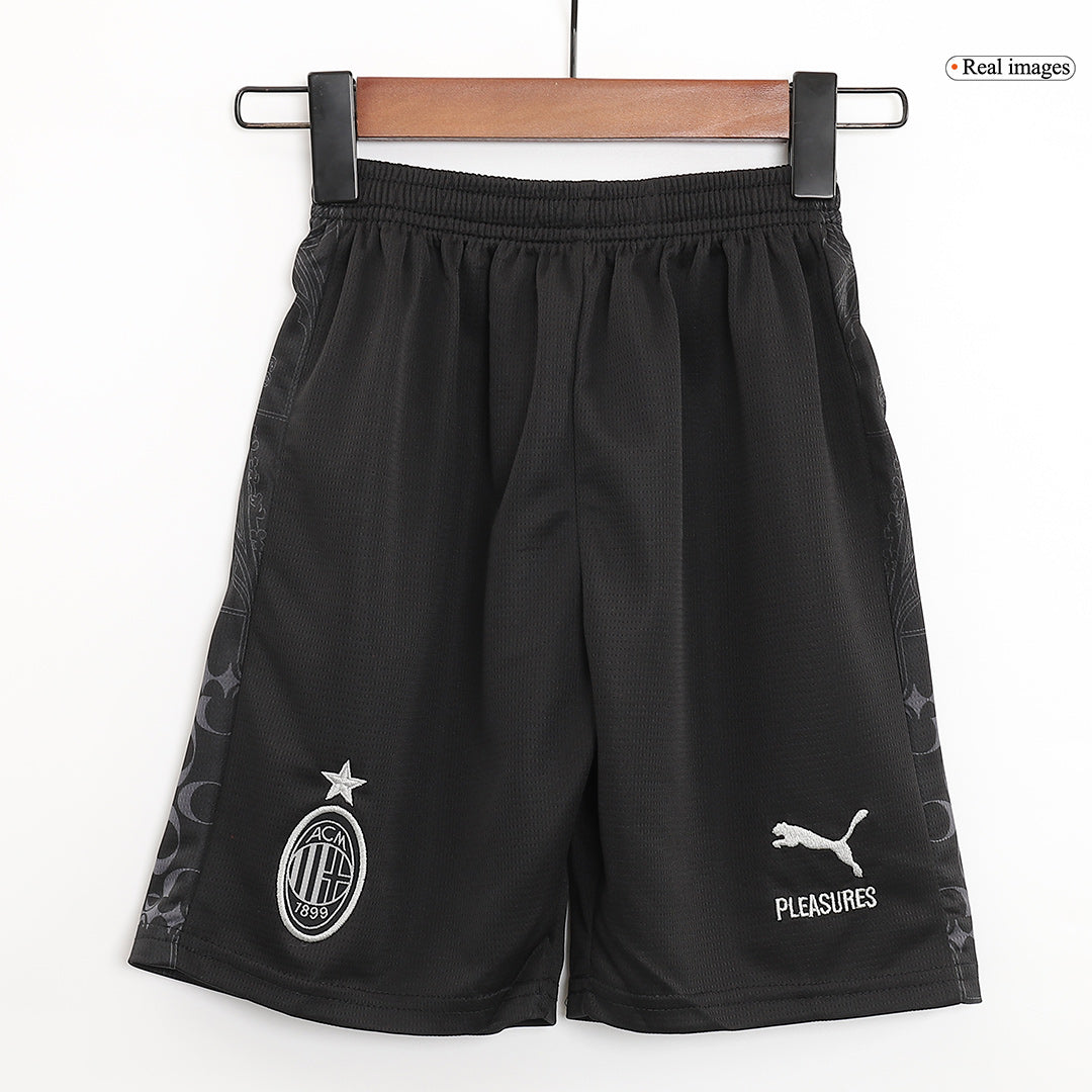 Kid's AC Milan x Pleasures Fourth Away Soccer Jersey Kit(Jersey+Shorts) 2023/24 footmaillots.fr