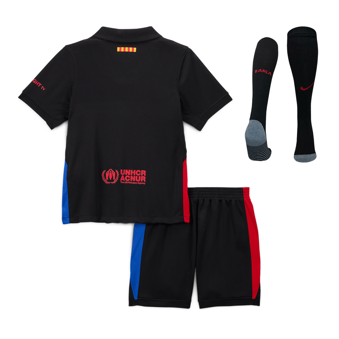 Kid's Barcelona Away Soccer Jersey Kit(Jersey+Shorts+Socks) 2024/25 - Spotify Logo Without Text footmaillots.fr