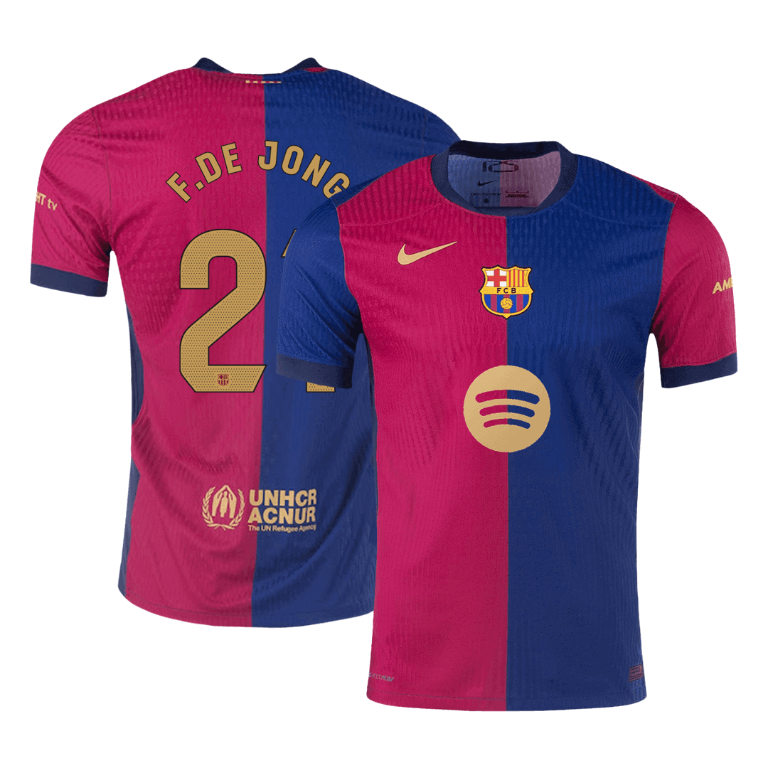 Player Version F.DE JONG #21 Barcelona Home Soccer Jersey 2024/25 - Spotify Logo Without Text footmaillots.fr