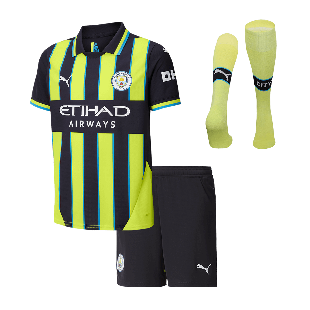 Kid's Manchester City Away Soccer Jersey Kit(Jersey+Shorts+Socks) 2024/25 footmaillots.fr