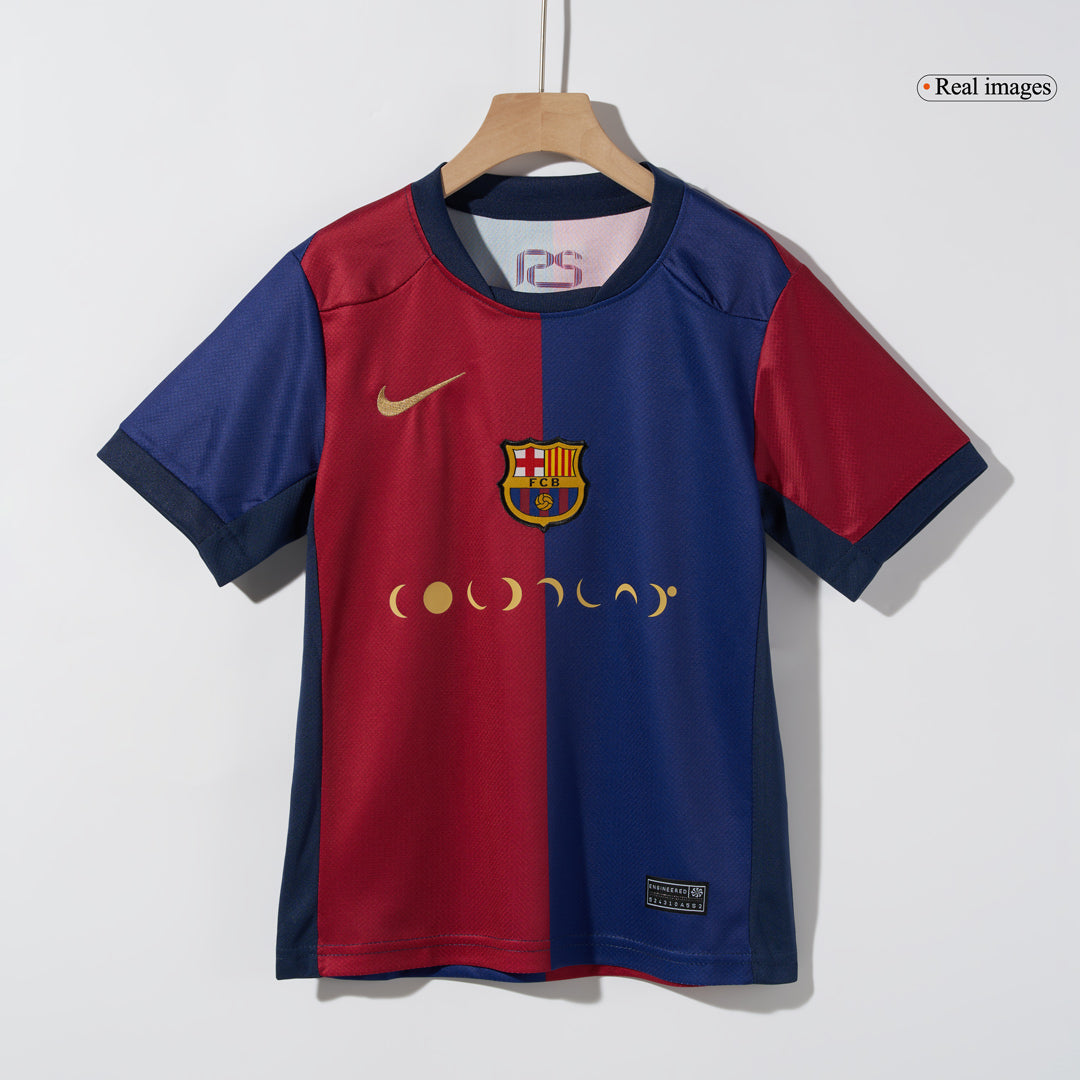 Kid's Barcelona Home Soccer Jersey Kit(Jersey+Shorts) 2024/25 - COLDPLAY footmaillots.fr