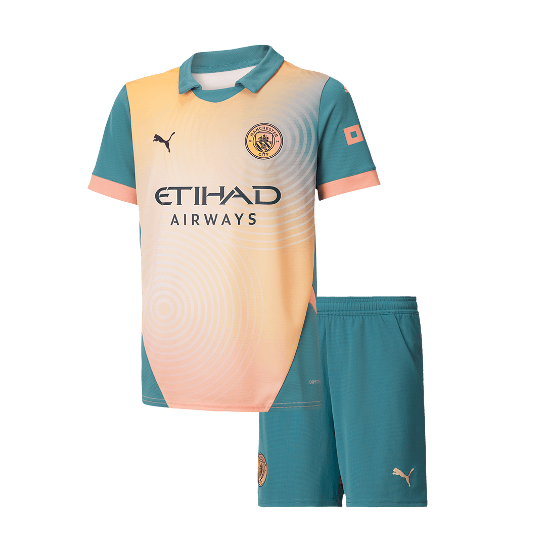Kid's Manchester City Fourth Away Soccer Jersey Kit(Jersey+Shorts) 2024/25- Definitely City (UCL) footmaillots.fr