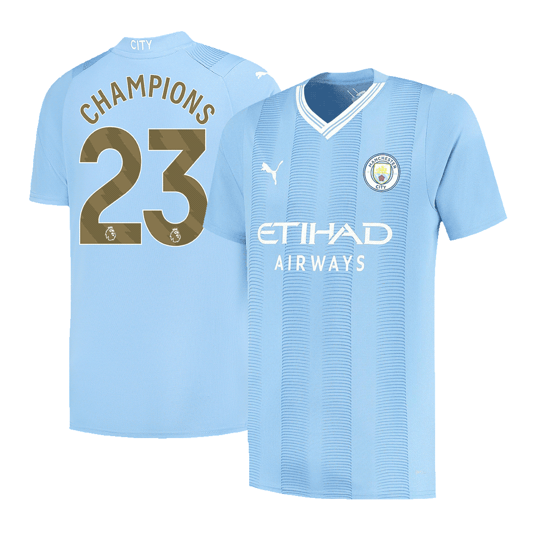 CHAMPIONS #23 Manchester City Home Soccer Jersey 2023/24 footmaillots.fr