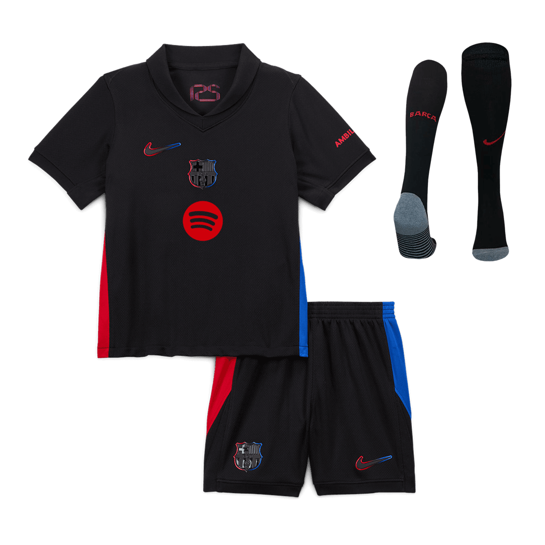Kid's Barcelona Away Soccer Jersey Kit(Jersey+Shorts+Socks) 2024/25 - Spotify Logo Without Text footmaillots.fr