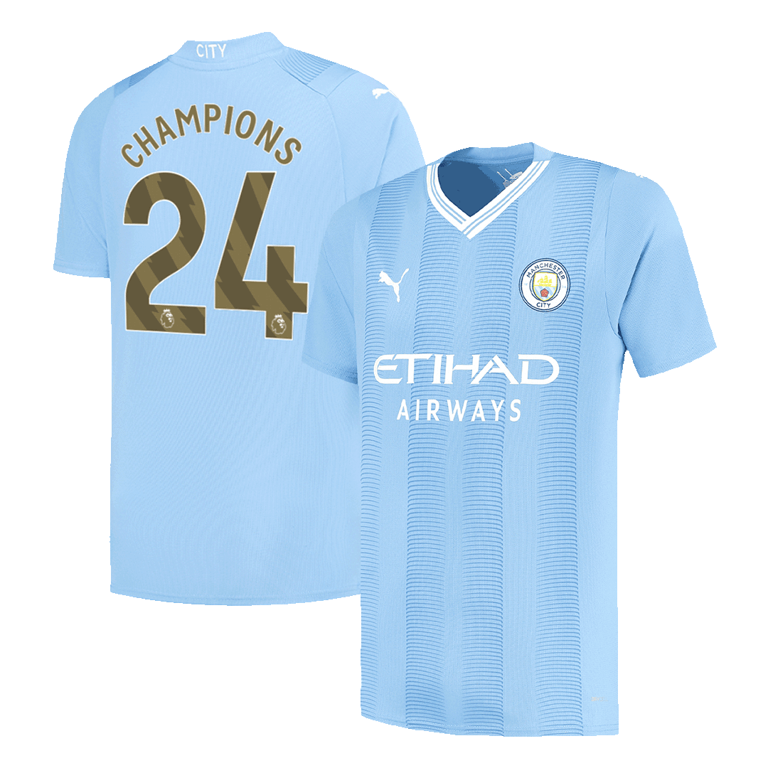 CHAMPIONS #24 Manchester City Home Soccer Jersey 2023/24 footmaillots.fr