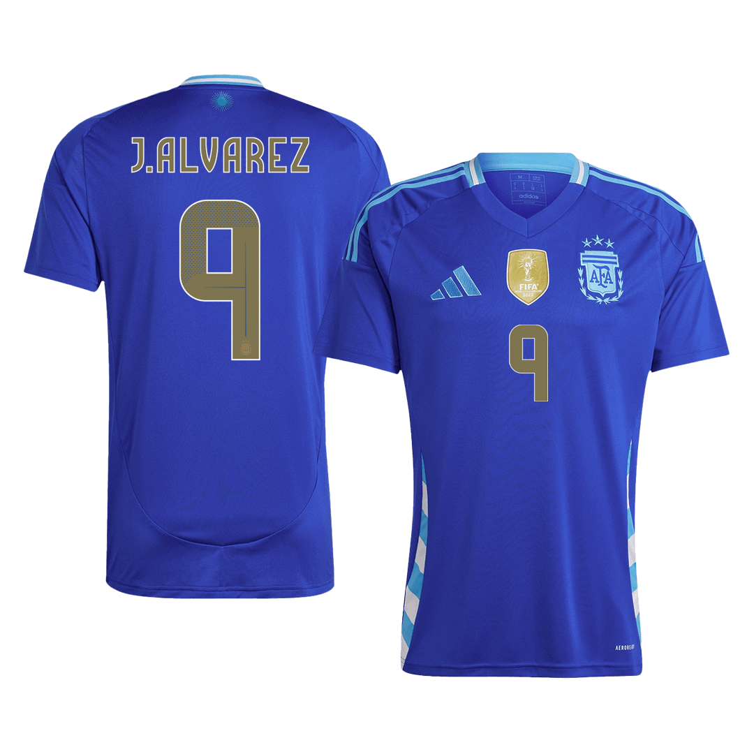 J.ALVAREZ #9 Argentina Away Soccer Jersey 2024 footmaillots.fr