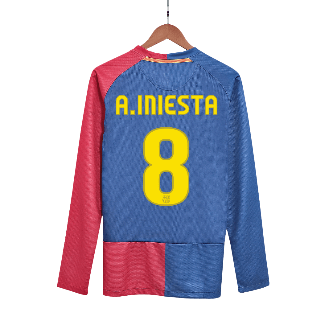 Retro A.INIESTA #8 2008/09 Barcelona Home Long Sleeve Soccer Jersey- UCL Final footmaillots.fr