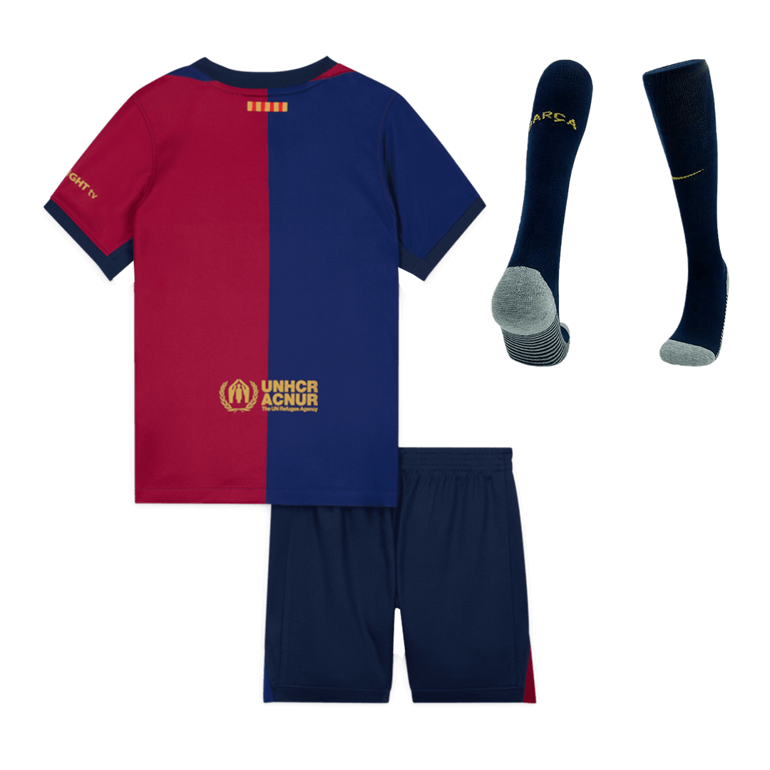 Kid's Barcelona Home Soccer Jersey Kit(Jersey+Shorts+Socks) 2024/25-Spotify Logo Without Text footmaillots.fr