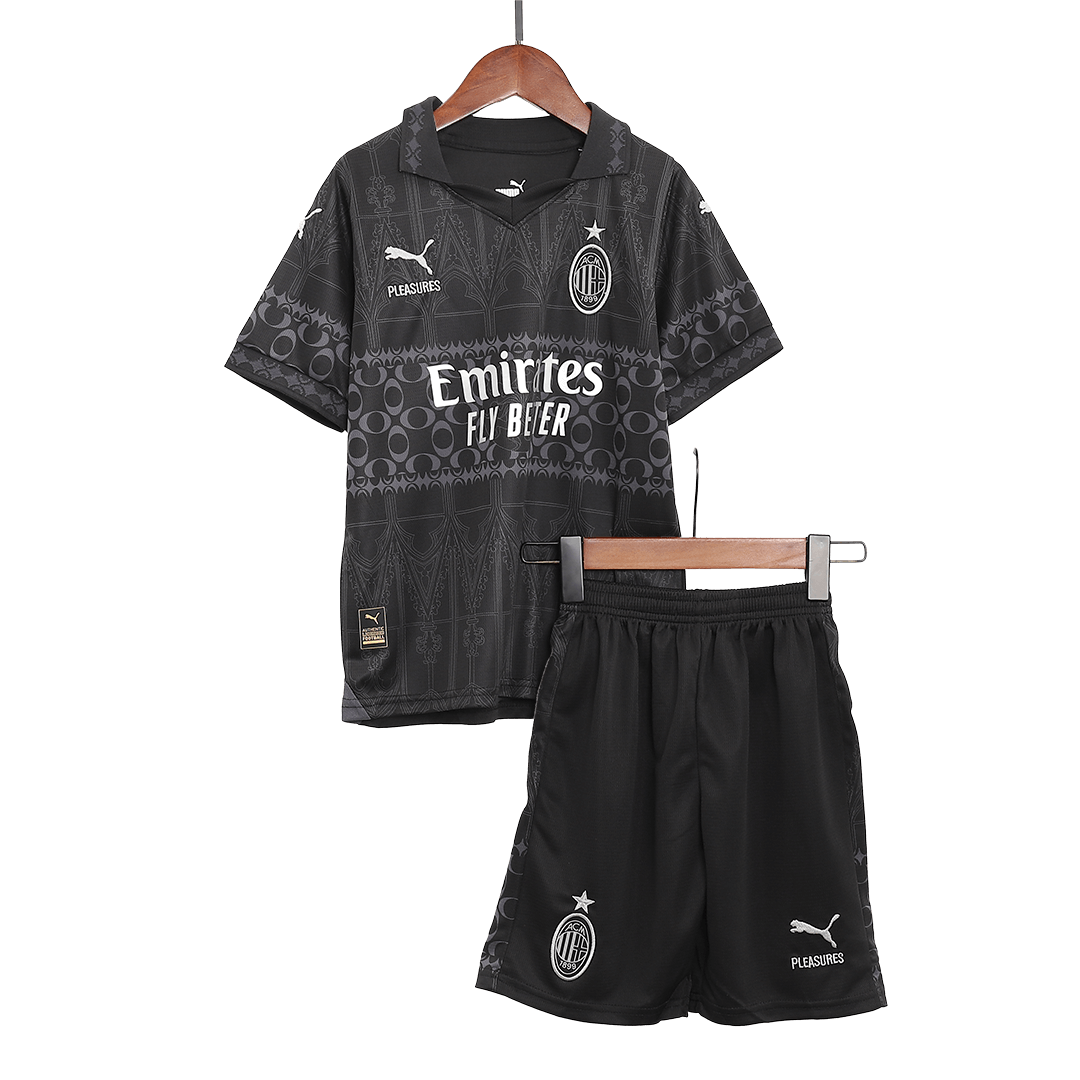 Kid's AC Milan x Pleasures Fourth Away Soccer Jersey Kit(Jersey+Shorts) 2023/24 footmaillots.fr
