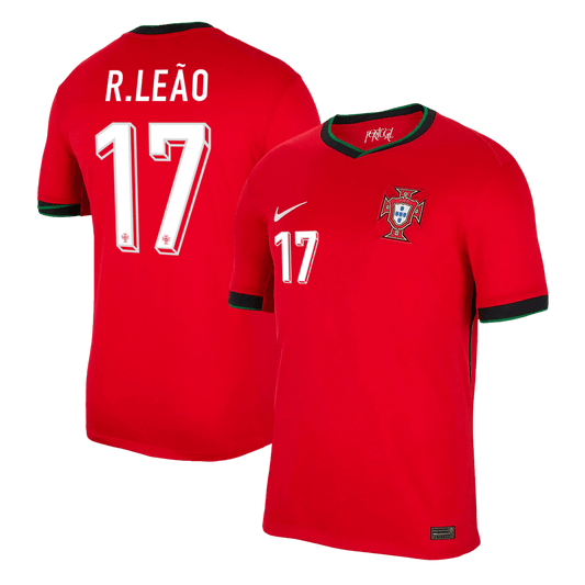 R.Leão #17 Portugal Home  Soccer Jersey Euro 2024 footmaillots.fr