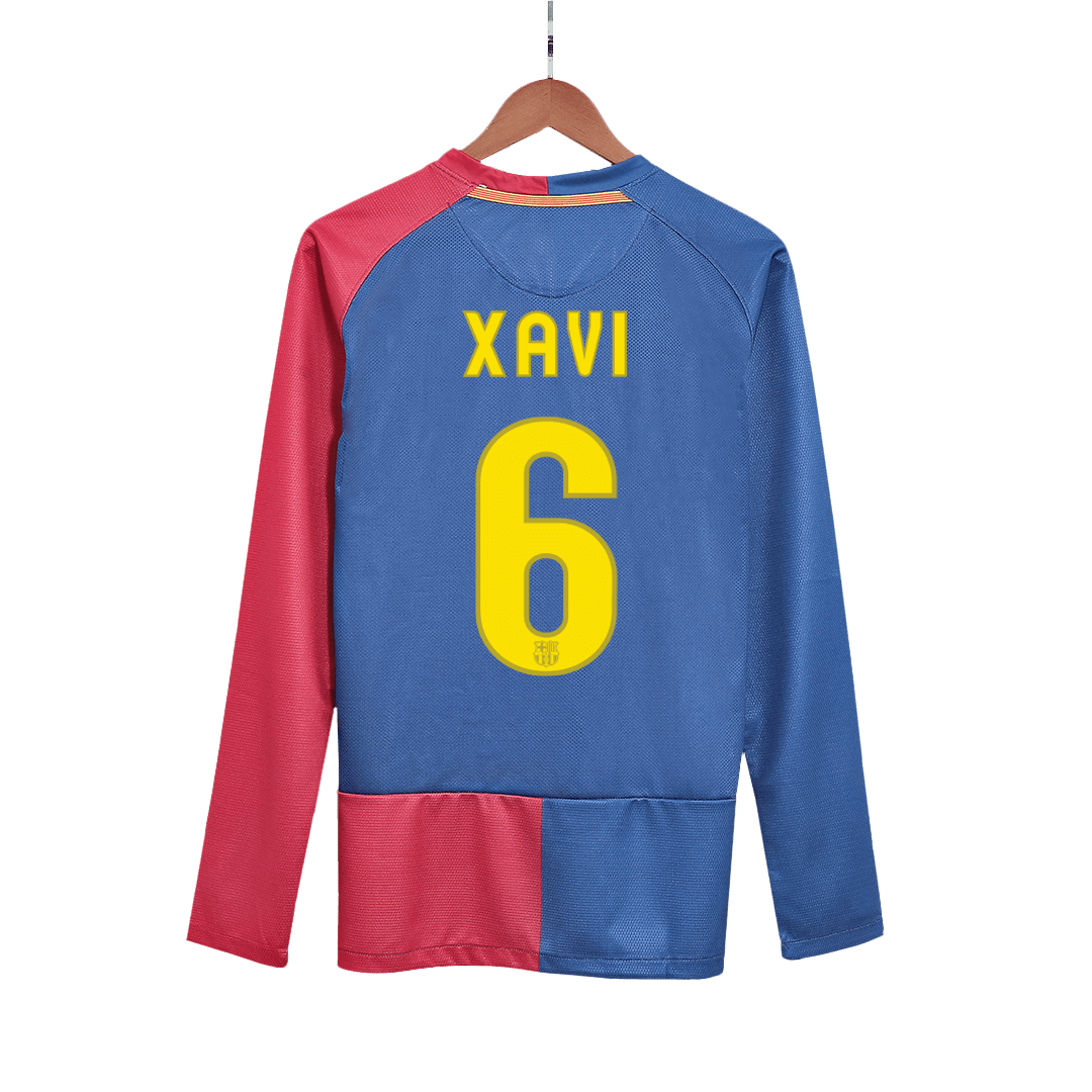 Retro XAVI #6 2008/09 Barcelona Home Long Sleeve  Soccer Jersey- UCL Final footmaillots.fr