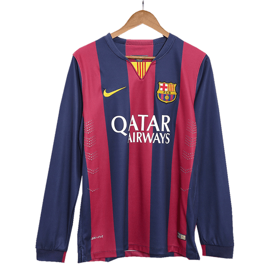 Retro Suárez #9 2014/15 Barcelona Home Long Sleeve  Soccer Jersey footmaillots.fr