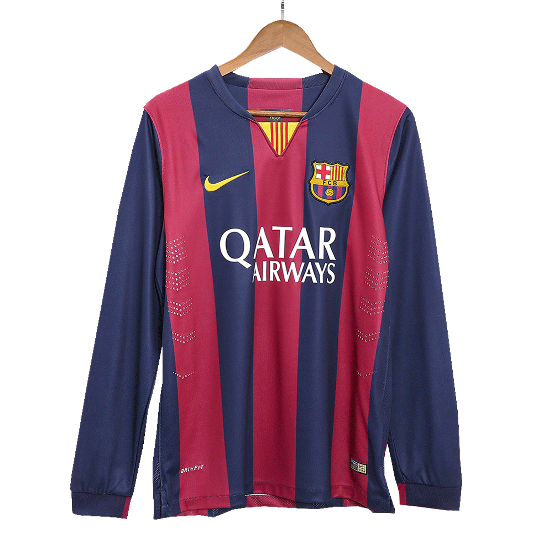 Retro MESSI #10 2014/15 Barcelona Home Long Sleeve  Soccer Jersey footmaillots.fr