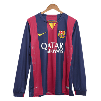 Retro MESSI #10 2014/15 Barcelona Home Long Sleeve  Soccer Jersey footmaillots.fr