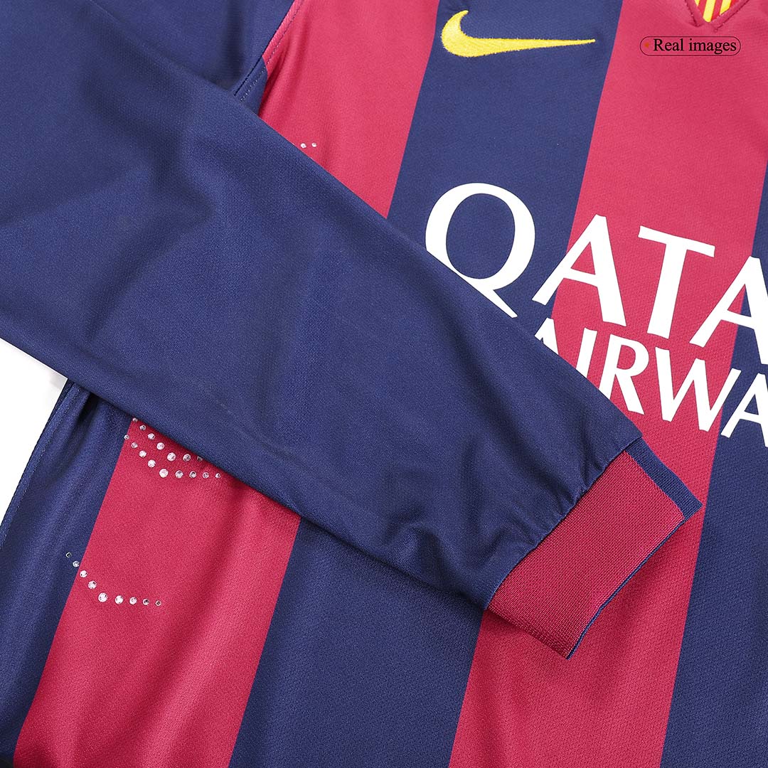 Retro MESSI #10 2014/15 Barcelona Home Long Sleeve  Soccer Jersey footmaillots.fr
