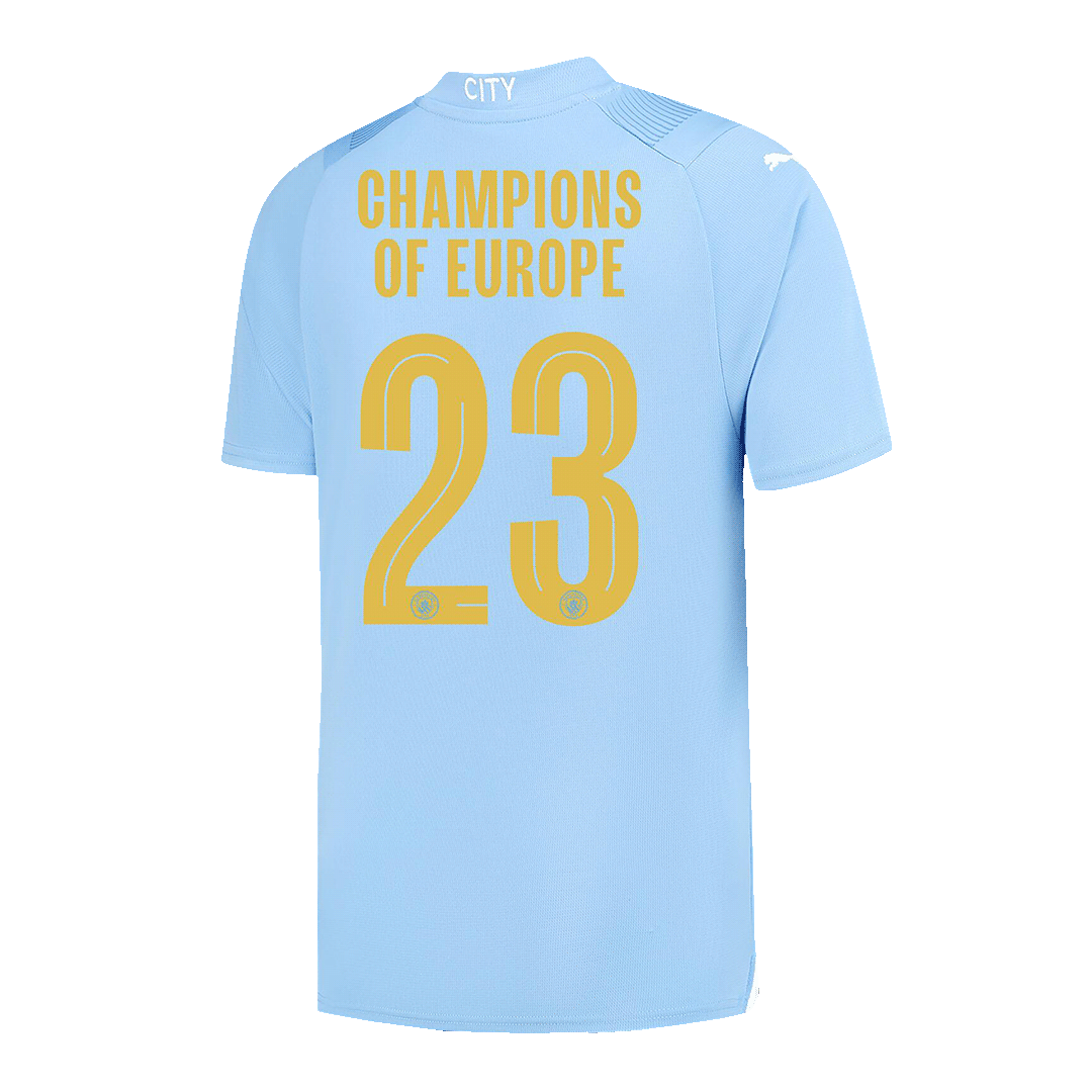 Manchester City CHAMPIONS OF EUROPE #23 Home  Soccer Jersey 2023/24 footmaillots.fr