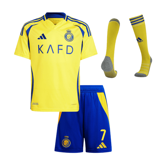 Kid's RONALDO #7 Al Nassr Home  Soccer Jersey Kit(Jersey+Shorts+Socks) 2024/25 footmaillots.fr