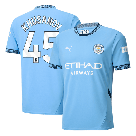 KHUSANOV #45 Manchester City Home  Soccer Jersey 2024/25 footmaillots.fr