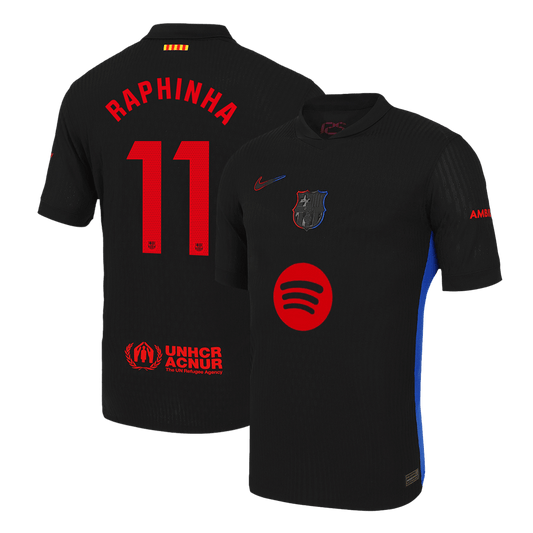 Player Version RAPHINHA #11 Barcelona Away  Soccer Jersey 2024/25 -?Spotify Logo Without Text? footmaillots.fr
