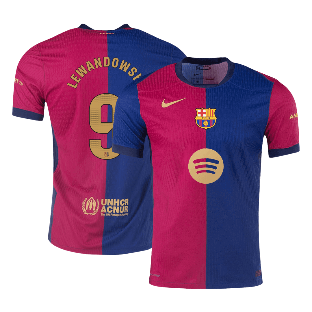 Player Version LEWANDOWSKI #9 Barcelona Home  Soccer Jersey 2024/25 - Spotify Logo Without Text footmaillots.fr