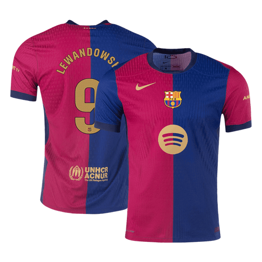 Player Version LEWANDOWSKI #9 Barcelona Home  Soccer Jersey 2024/25 - Spotify Logo Without Text footmaillots.fr