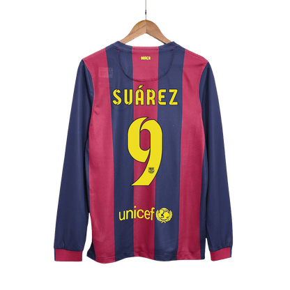 Retro Suárez #9 2014/15 Barcelona Home Long Sleeve  Soccer Jersey footmaillots.fr